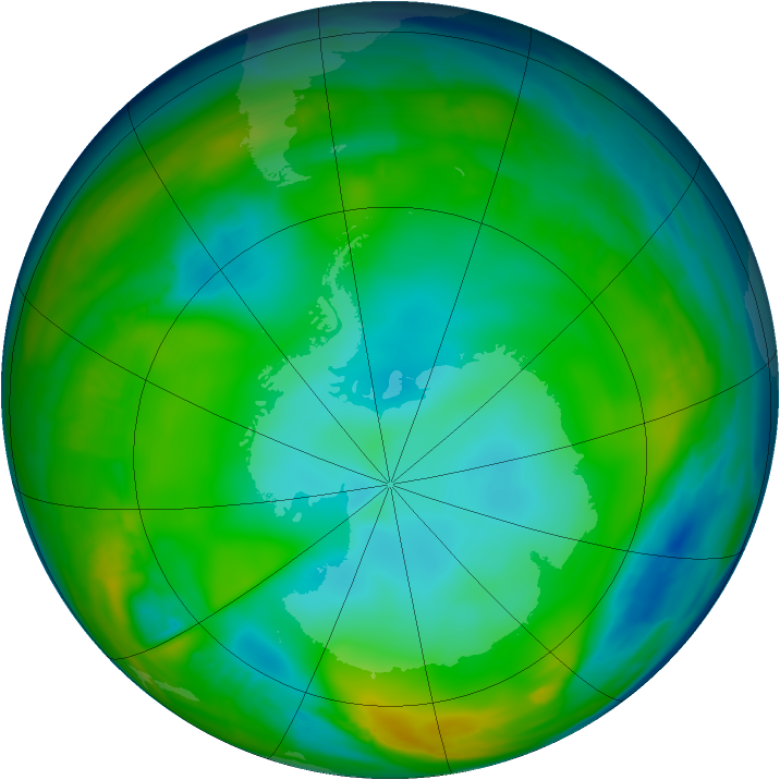 Antarctic ozone map for 08 July 2015